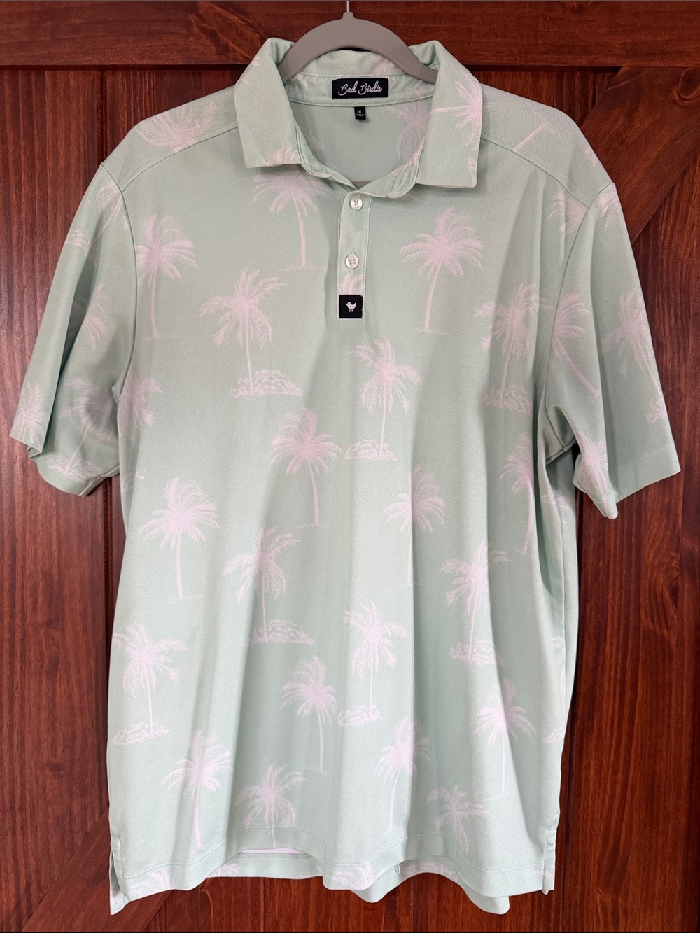 Bad Birdie Mint Polo with Pale Pink Palm Motif